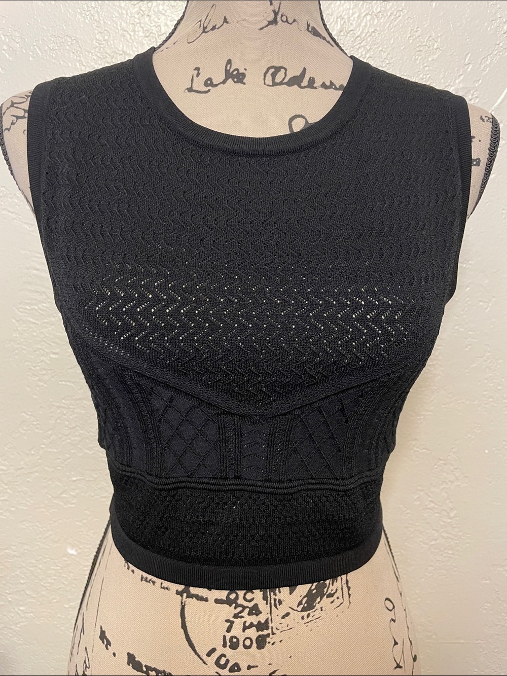 Babaton Large Textured Black Knit Sleeveless Crop Top